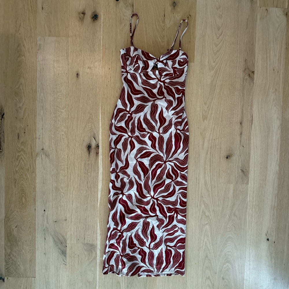 Zara Printed Rustic Linen Midi Dress - Small